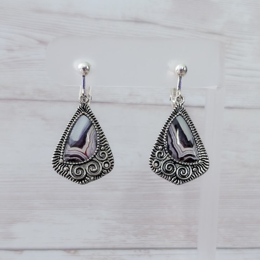 Vintage Clip On Earrings Very Unusual Silver Tone with Artsy Design Statement